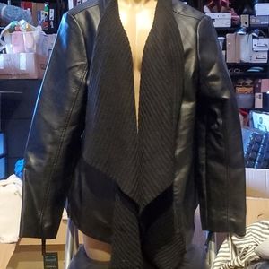 Apt. 9 Black PU Leather and attached knit scarf